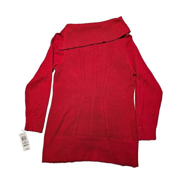 Red Asymetrical Button Cowl Neck Sweater Tunic Sz 1X NWT - Picture 7 of 11